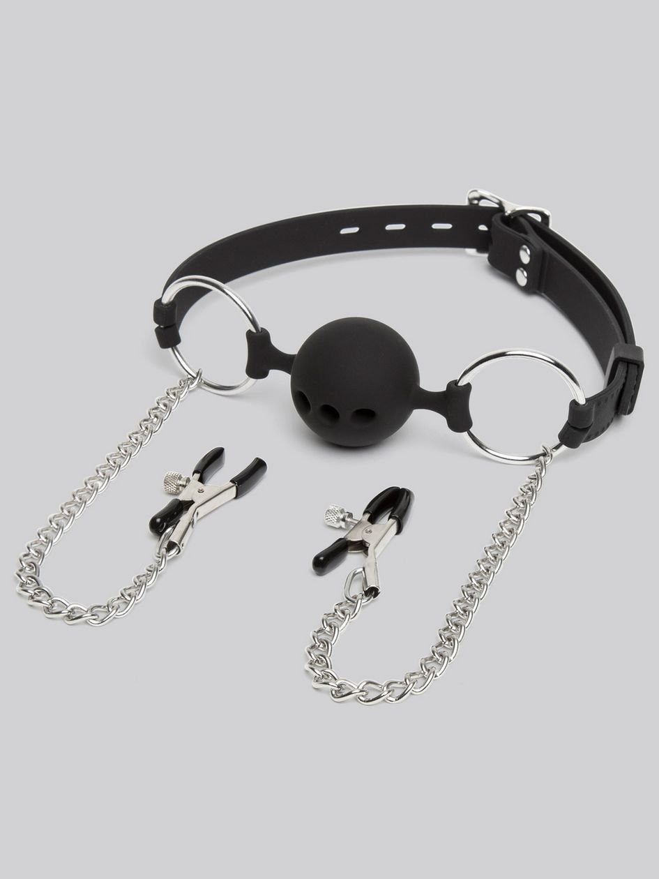 55921.jpg DOMINIX Deluxe Large Breathable Ball Gag with Nipple Clamps - Image 1