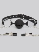 DOMINIX Deluxe Large Breathable Ball Gag with Nipple Clamps - Image 2