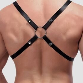 Male Power Shoulder Harness with C-Ring Waist Band Black