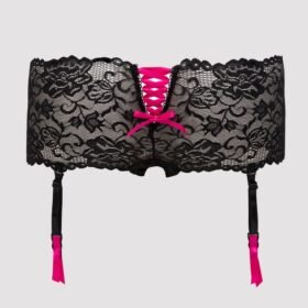 Lovehoney Crotchless Black Lace Shorts with Removable Garter Straps