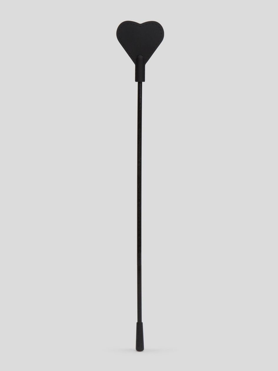 74736.jpg Bondage Boutique Black Skip a Beat Silicone Heart Riding Crop - Image 1