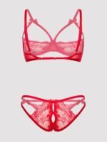 Lovehoney Red Quarter Cup Bra and Crotchless Panties Set