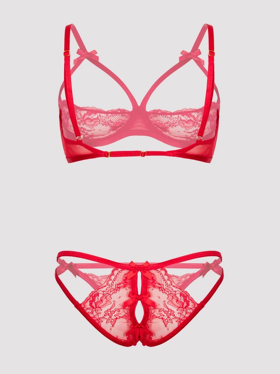 75598.jpg Lovehoney Red Quarter Cup Bra and Crotchless Panties Set - Image 1