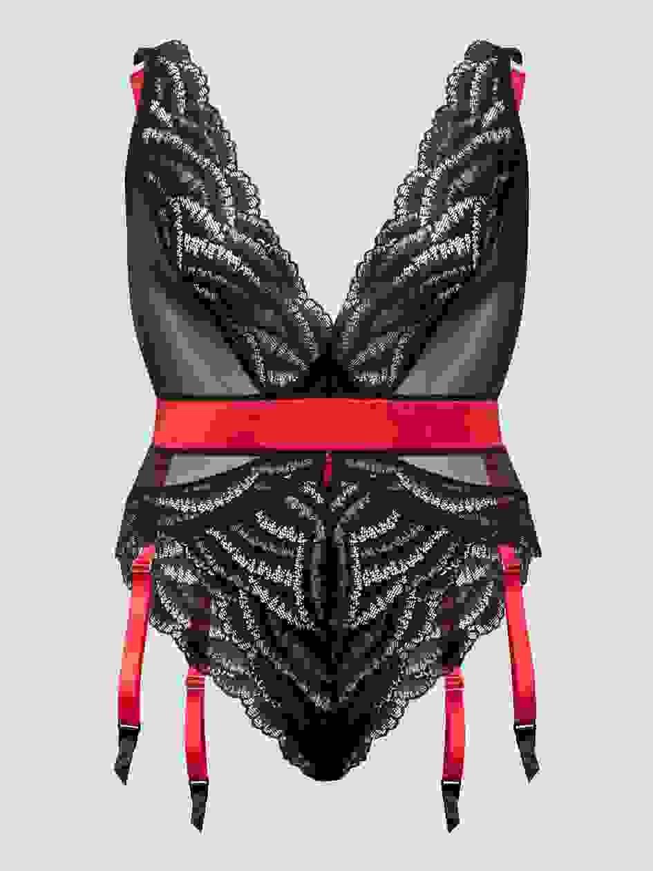 80153.jpg Lovehoney Plus Size Empress Red Satin and Lace Teddy - Image 1
