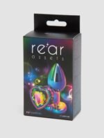 Rear Assets Small Jeweled Rainbow Heart Aluminum Butt Plug 2 Inch