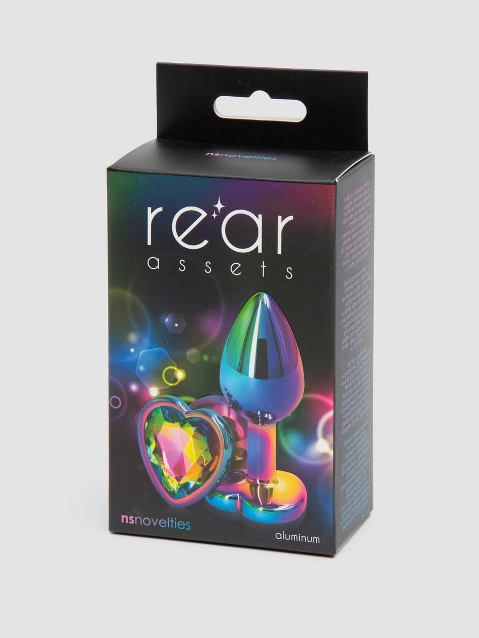 81577.jpg Rear Assets Small Jeweled Rainbow Heart Aluminum Butt Plug 2 Inch - Image 1
