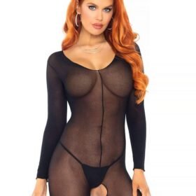Leg Avenue Black Sheer Long Sleeve Crotchless Bodystocking