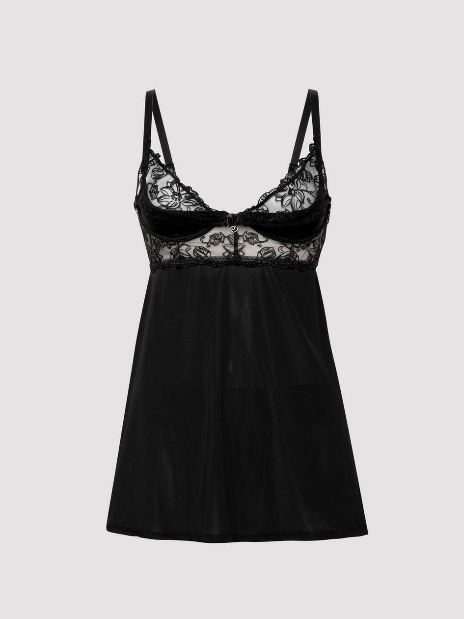 83397.jpg Lovehoney Lotus Black Sheer Embroidered Chemise Set - Image 1