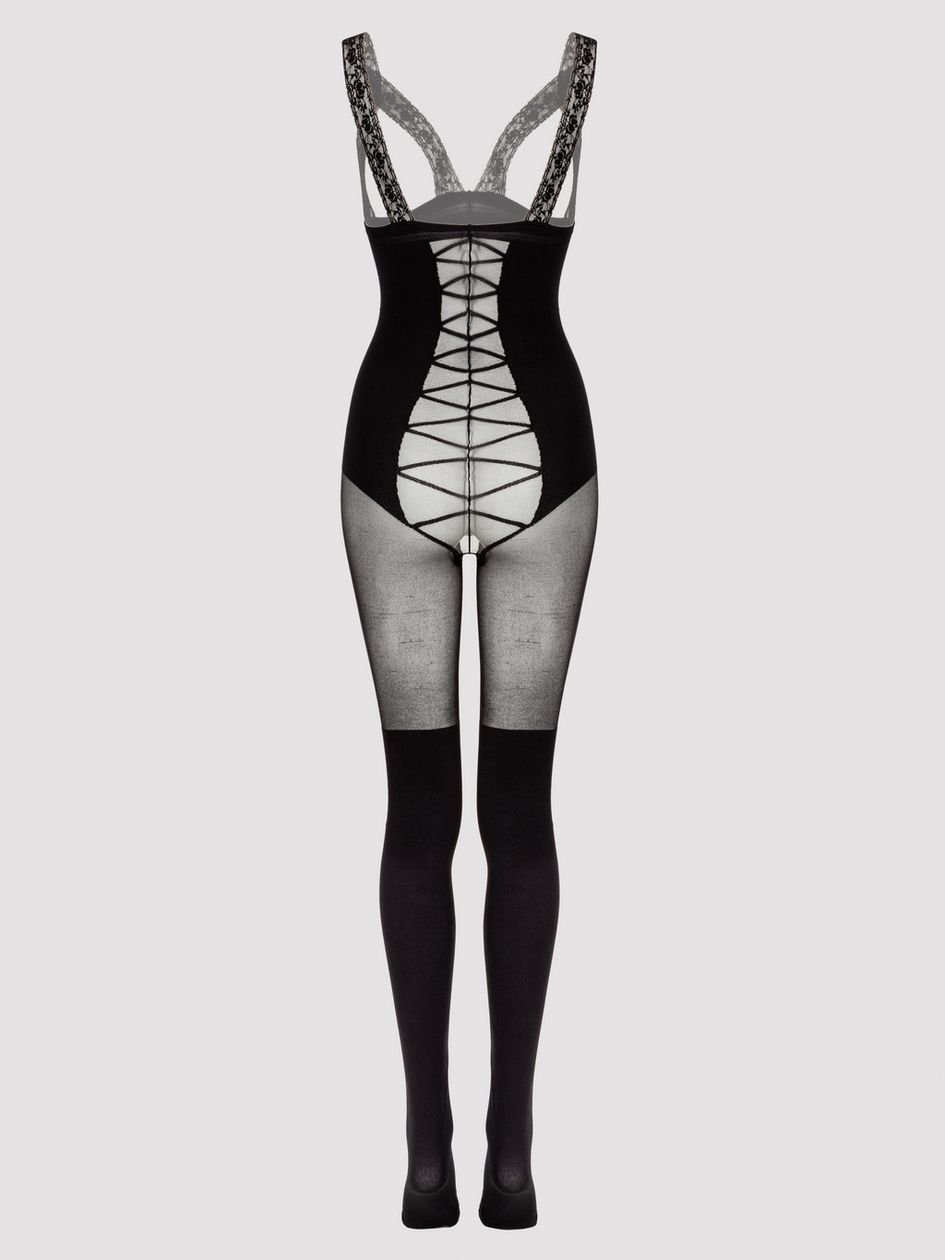 83455.jpg Lovehoney Black Corset Crotchless Open-Cup Bodystocking - Image 1