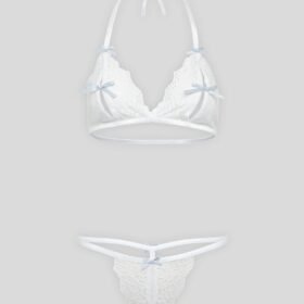 Lovehoney Peek-a-Boo White Lace Bra and Crotchless G-String