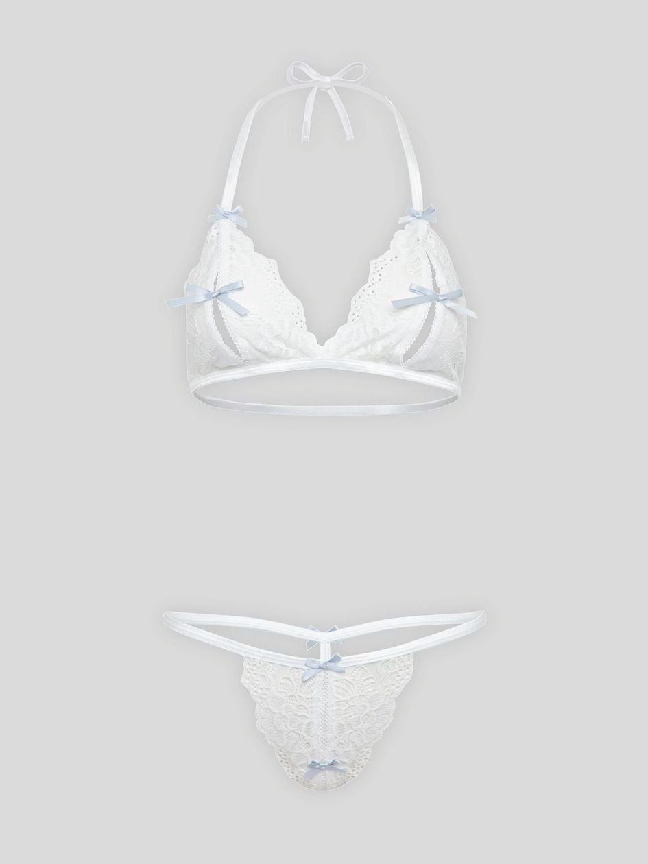 83744.jpg Lovehoney Peek-a-Boo White Lace Bra and Crotchless G-String - Image 1