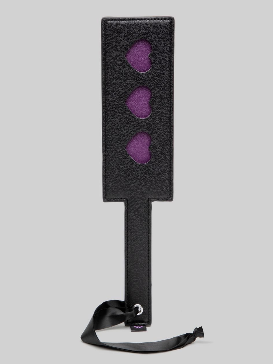 84709.jpg Bondage Boutique Faux Leather Luxury Spanking Paddle Purple Hearts - Image 1