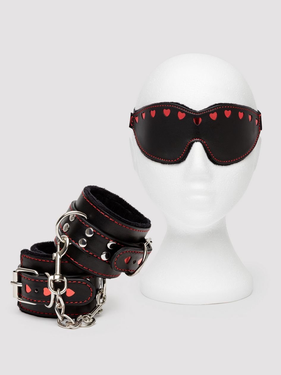 86961.jpg Bondage Boutique Heart Blindfold and Cuff Set (2 pieces) - Image 1