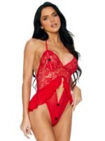 Escante Red Lace Peek-a-Boo Halterneck Crotchless Body - Image 2