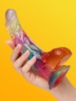 Rainbow Transparent Dildo with Balls 6 Inch - Image 3