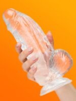 Ice Crystals Girthy Transparent Dildo with Balls 6.5 Inches - Image 3