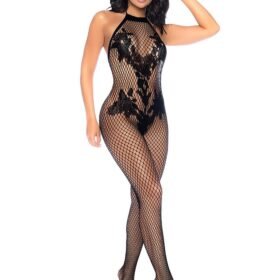 Mapale Black Floral Fishnet Crotchless Bodystocking