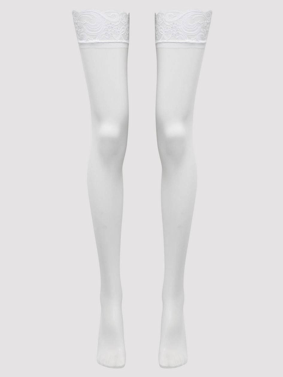 a30685g65014.jpg Lovehoney White Sheer Lace Top Thigh High Stockings - Image 1