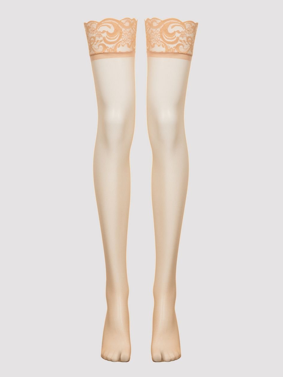 a30685g72343.jpg Lovehoney Sheer Light Beige Lace Top Stockings - Image 1