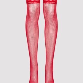 Lovehoney Red Fishnet Lace Top Thigh High Stockings
