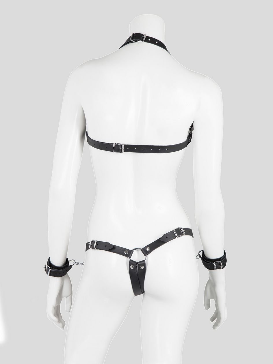 a32958g58437.jpg DOMINIX Deluxe Leather Open Cup Body Harness with Cuffs - Image 1