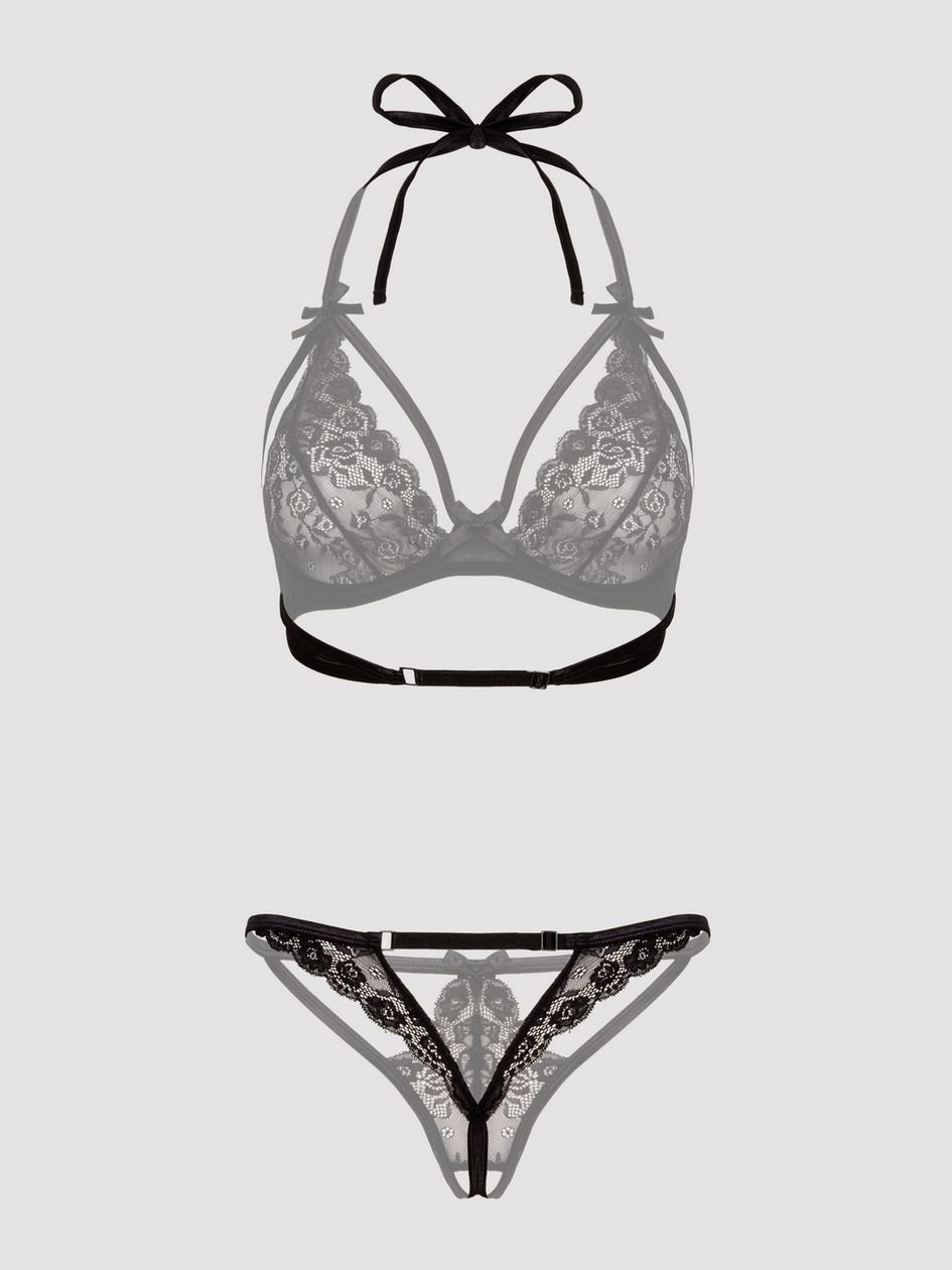a36263g66948.jpg Lovehoney Underwired Lace Triangle Bra & Crotchless G-String Set - Image 1