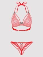 Lovehoney Plus Size Red Underwired Lace Triangle Bra and G-String Set