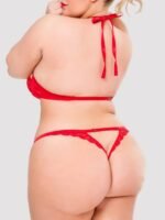 Lovehoney Plus Size Red Underwired Lace Triangle Bra and G-String Set - Image 6
