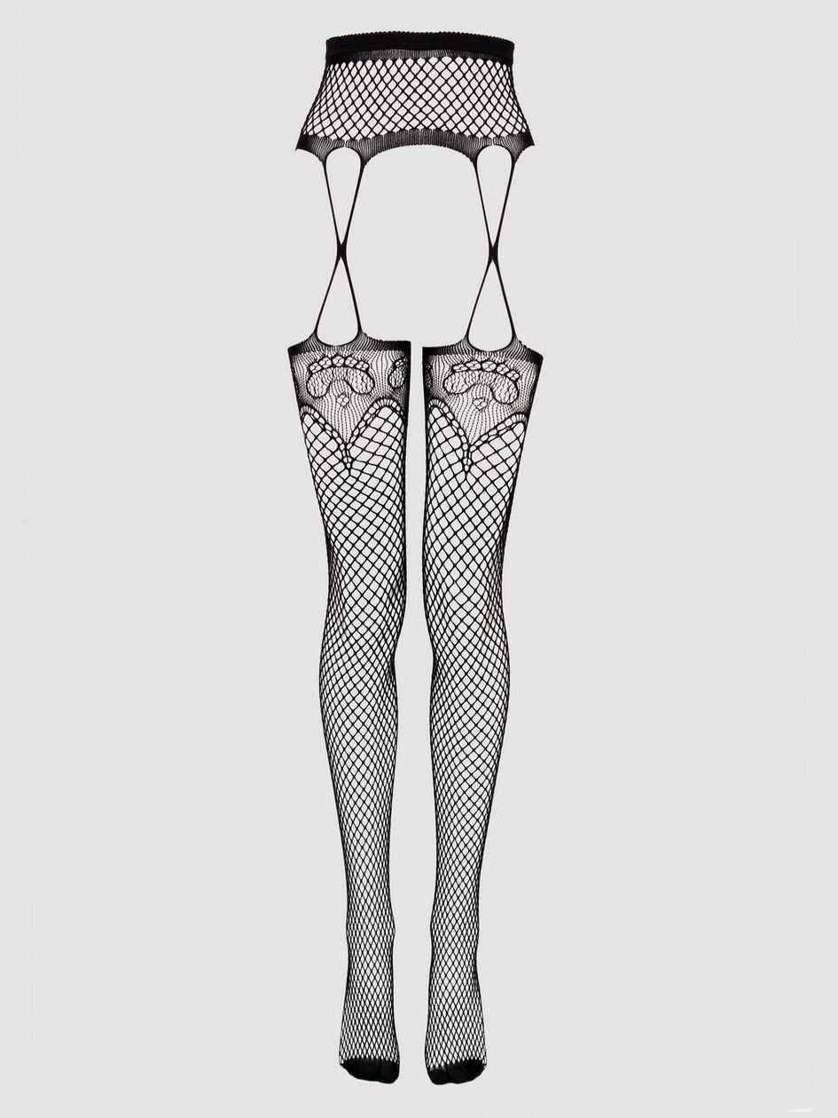 a36812g68102.jpg Lovehoney Plus Size Patterned Fishnet Garter Pantyhose - Image 1