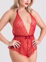 Lovehoney Barely There Red Sheer Hearts Crotchless Teddy - Image 2