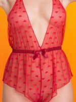 Lovehoney Barely There Red Sheer Hearts Crotchless Teddy - Image 3