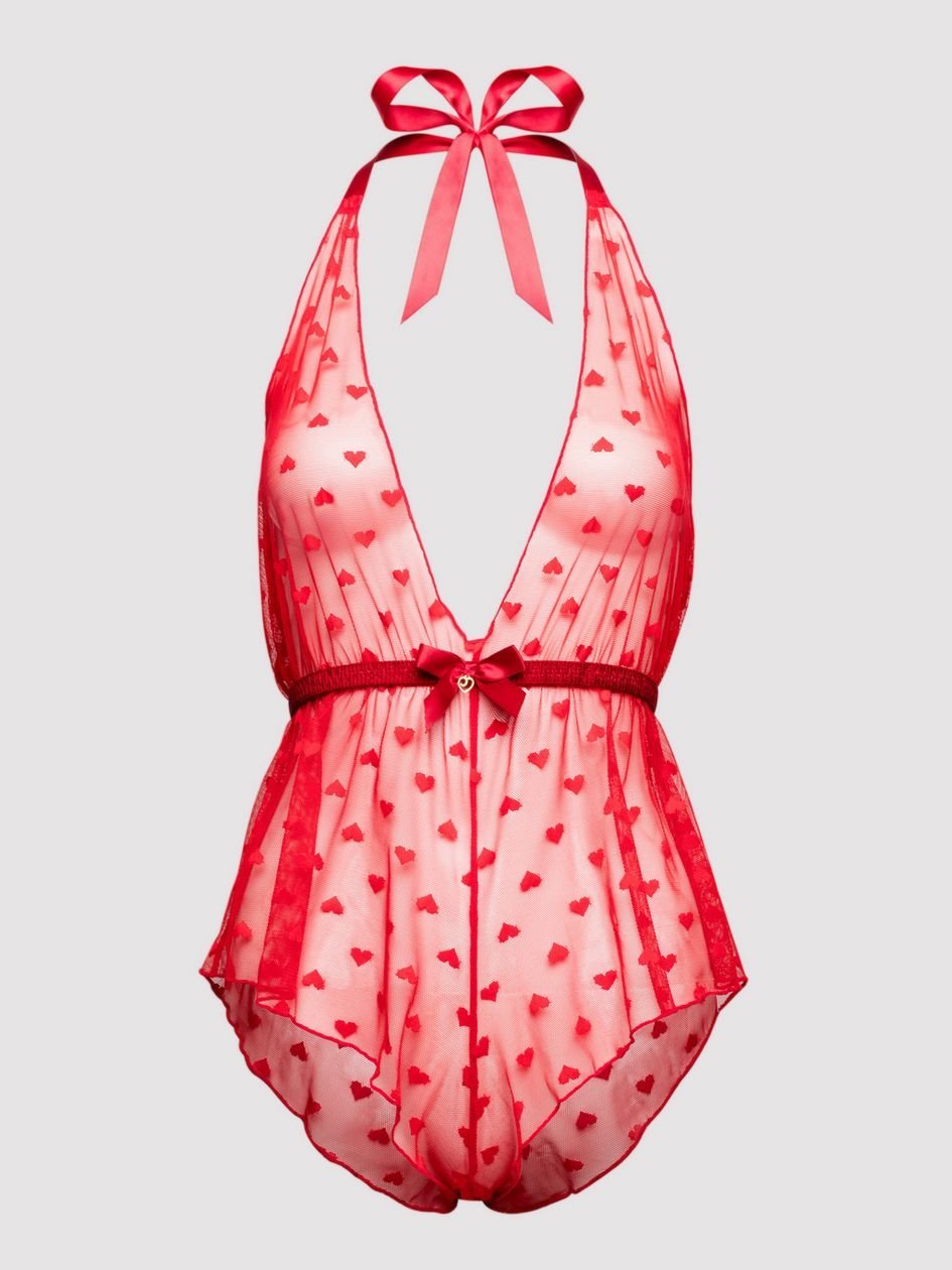 a37329g86226.jpg Lovehoney Plus Size Barely There Red Sheer Hearts Crotchless Teddy - Image 1