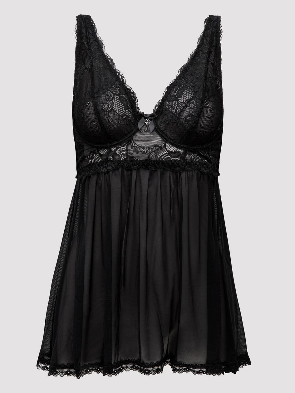a38246g70619.jpg Lovehoney Love Me Black Lace Soft Cup Babydoll Set - Image 1