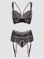 Lovehoney Parisienne Black Lace Plunge Longline Bra Set