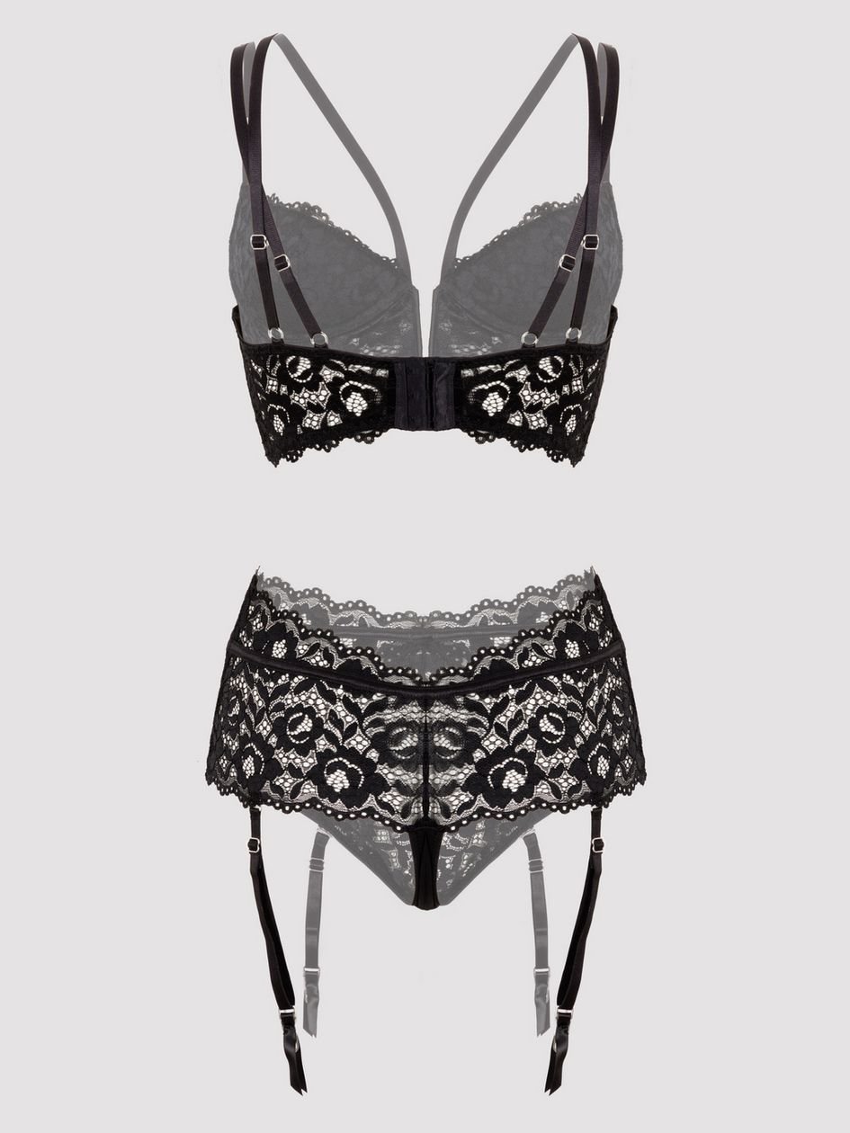 a39213g72025.jpg Lovehoney Parisienne Black Lace Plunge Longline Bra Set - Image 1