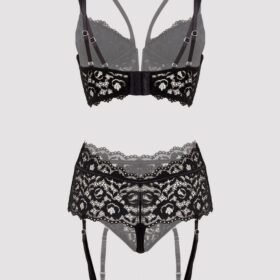 Lovehoney Plus Size Parisienne Black Lace Plunge Longline Bra Set
