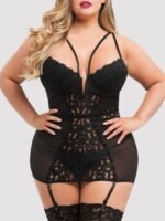 Lovehoney Plus Size Parisienne Black Lace Plunge Chemise - Image 2