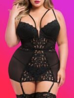 Lovehoney Plus Size Parisienne Black Lace Plunge Chemise - Image 3