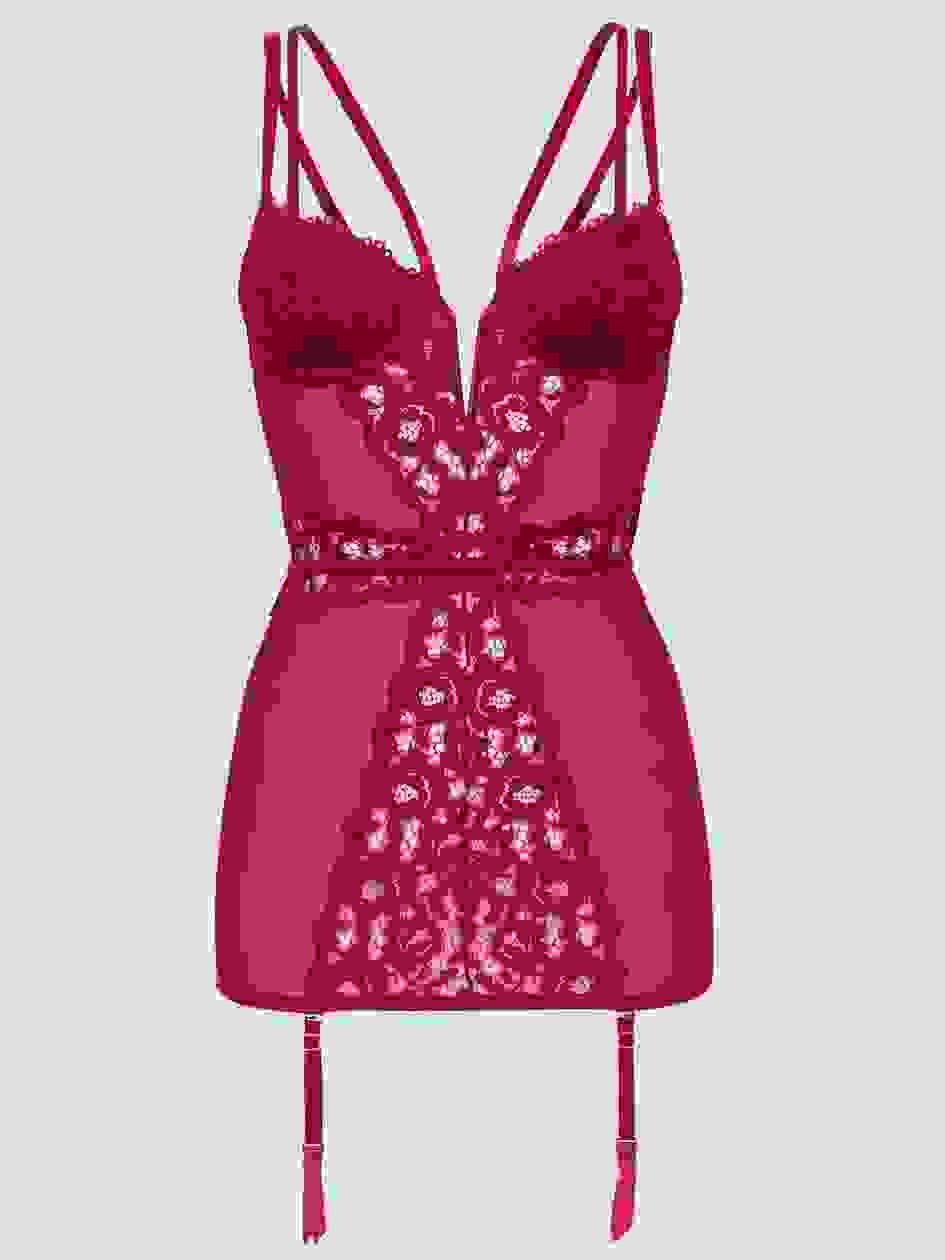 a39216g72206.jpg Lovehoney Parisienne Wine Lace Plunge Chemise - Image 1