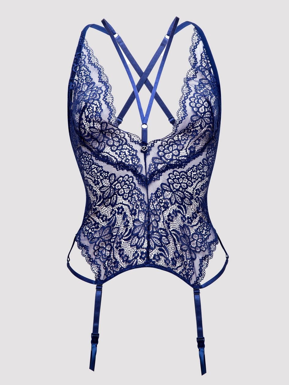 a39226g72053.jpg Lovehoney Plus Size Late Night Liaison Blue Lace Plunge Bustier Set - Image 1