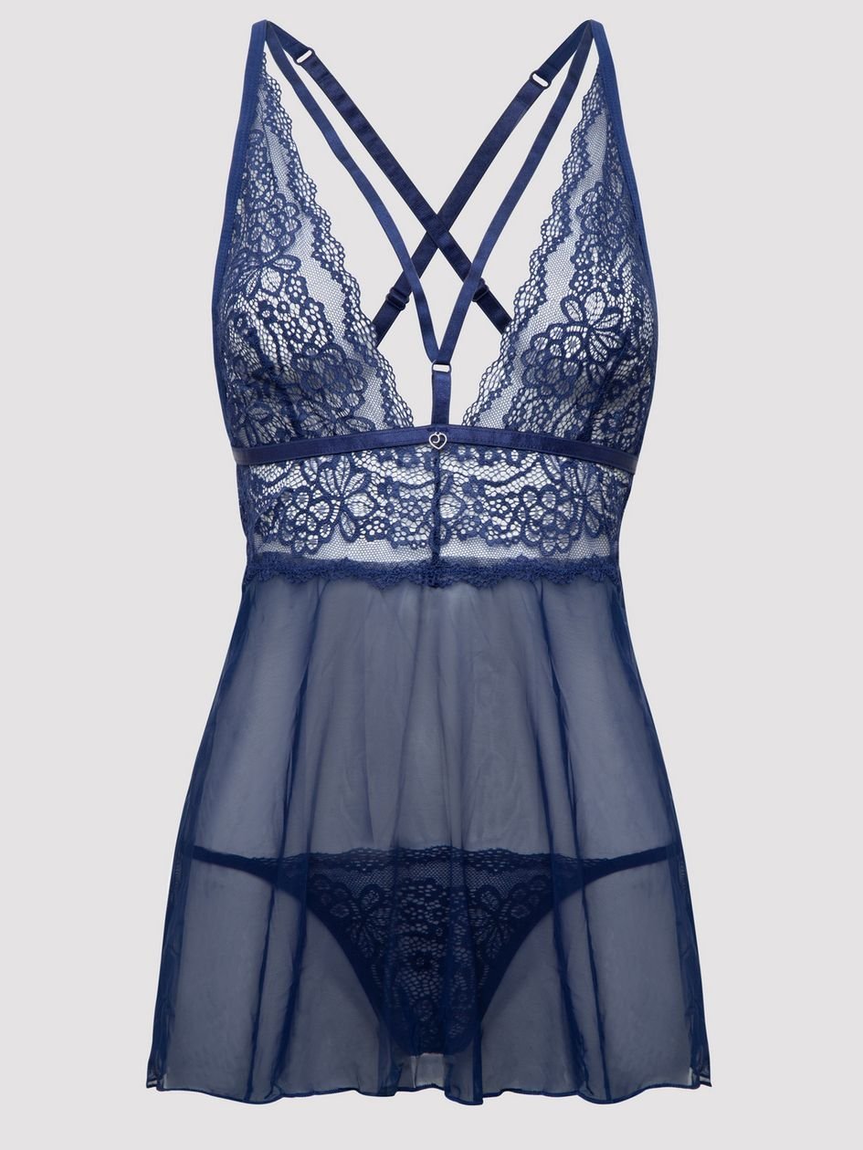 a39228g72055.jpg Lovehoney Plus Size Late Night Liaison Blue Lace Babydoll Set - Image 1