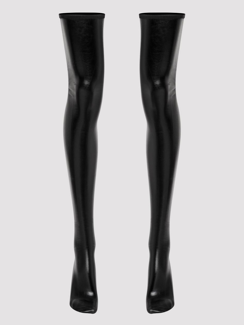a39638g72639.jpg Lovehoney Fierce Black Wet Look Thigh High Stockings - Image 1