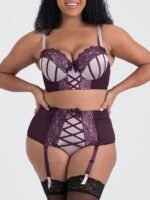 Lovehoney Plus Size Boudoir Belle Plum Push-Up Longline Bra Set - Image 2