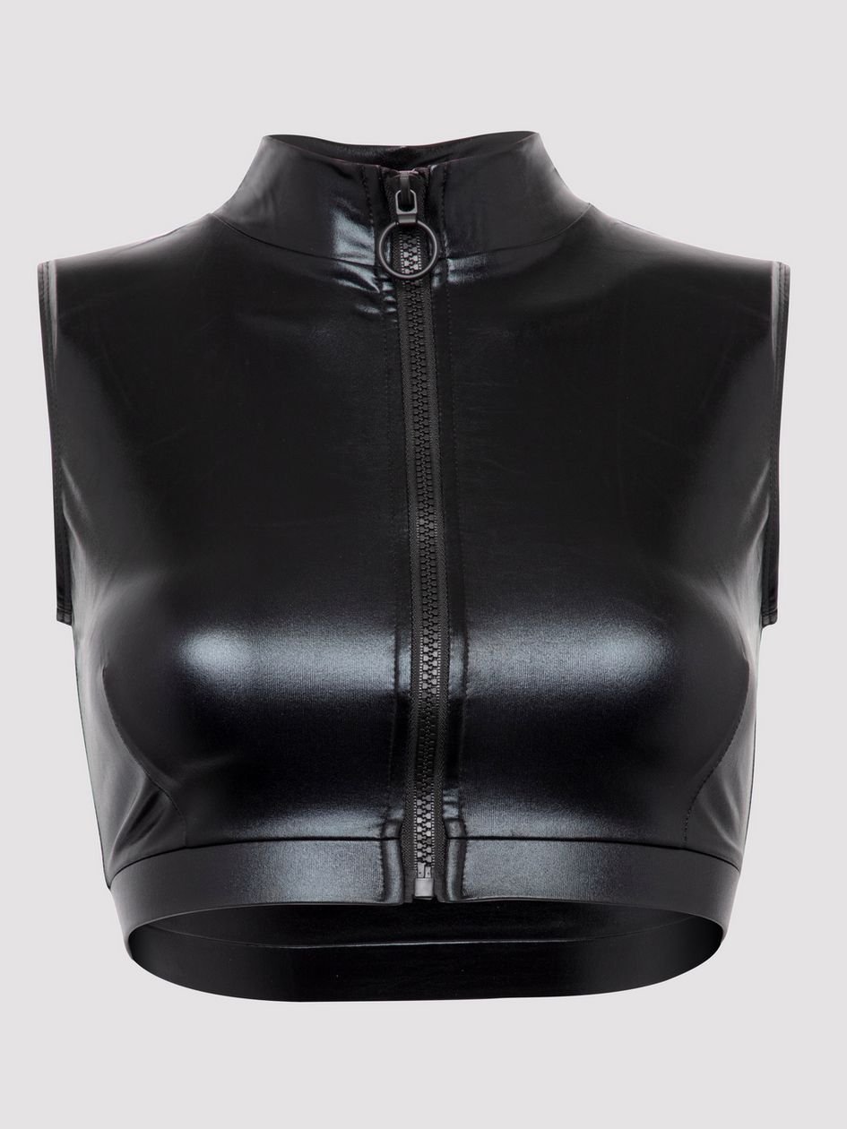 a41162g75026.jpg Lovehoney Plus Size Fierce Black Wet Look Zipper Crop Top - Image 1