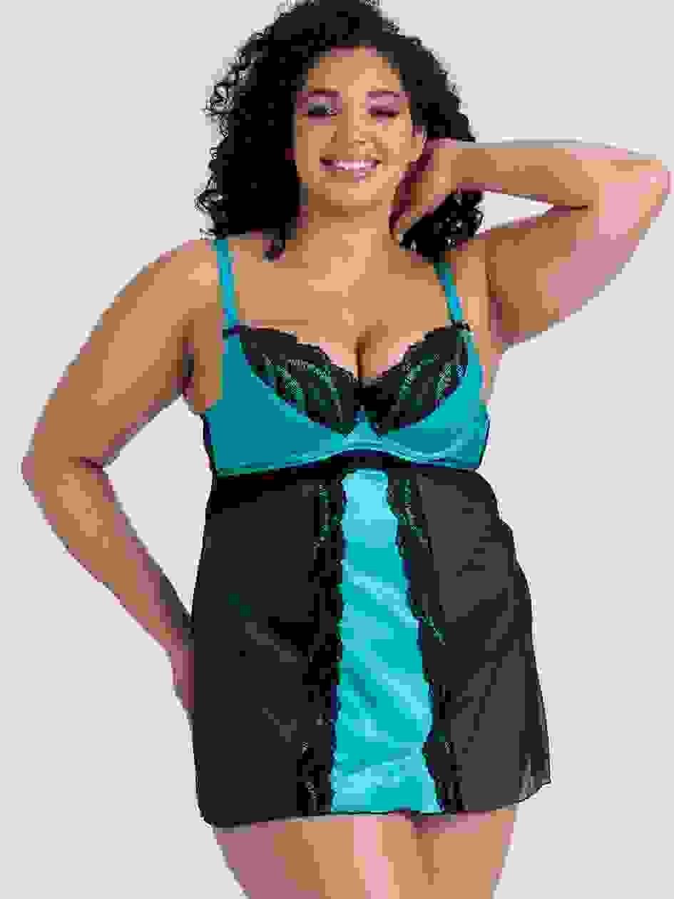 a44498g84135.jpg Lovehoney Plus Size Empress Blue Satin and Lace Chemise Set - Image 1