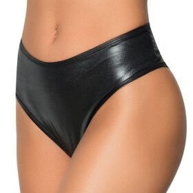 Mapale Wet Look Red High Waist Ruched Thong