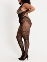 Lovehoney Plus Size Lace and Fishnet Crotchless Basque Bodystocking - Image 4