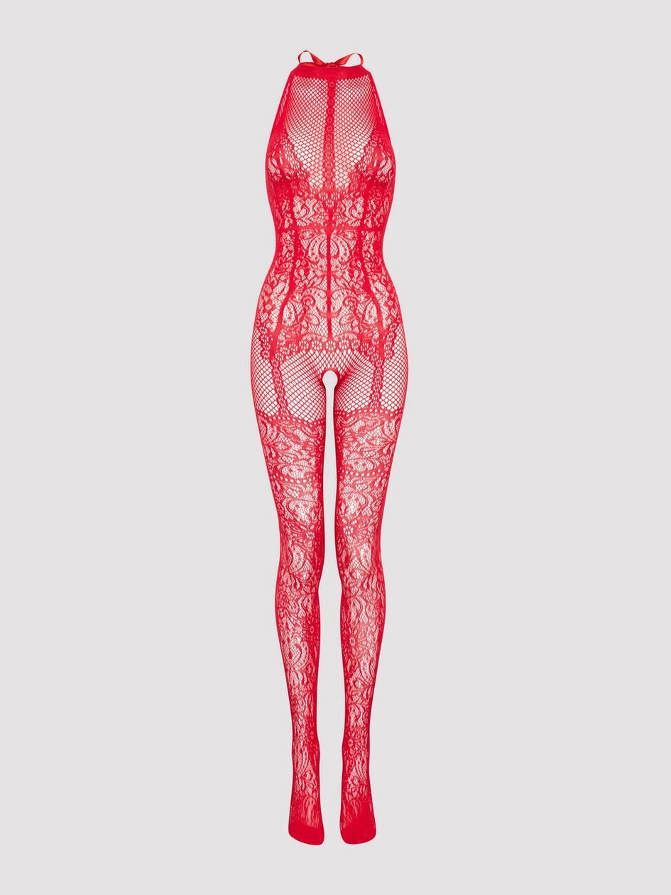 a44807g82663.jpg Lovehoney Red Lace Crotchless Basque Bodystocking - Image 1