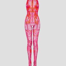 Lovehoney Plus Size Red Lace Crotchless Basque Bodystocking