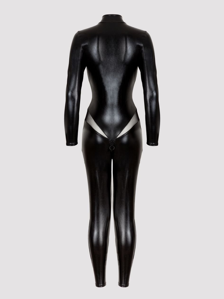 a45890g82571.jpg Lovehoney Plus Size Fierce Wet Look Zipper Cut-Out Catsuit - Image 1
